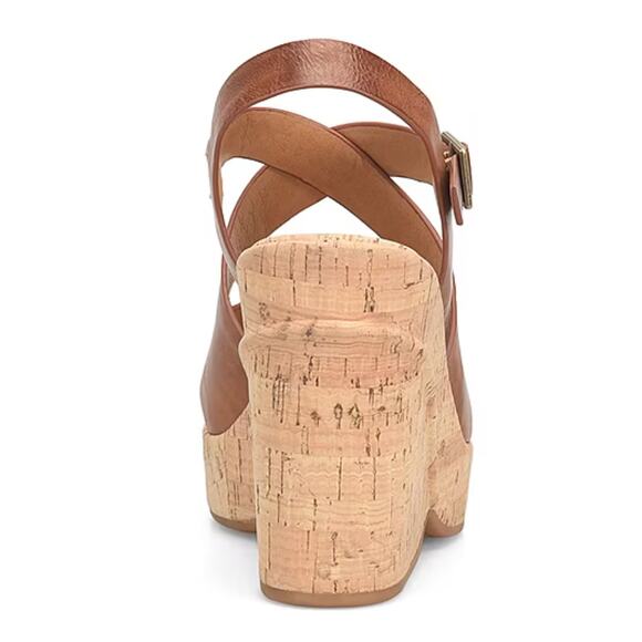 NEW Korks Brigitte Wedge Platform Sandals Size 9 Dark Tan Strappy Buckle Ankle - Picture 5 of 5